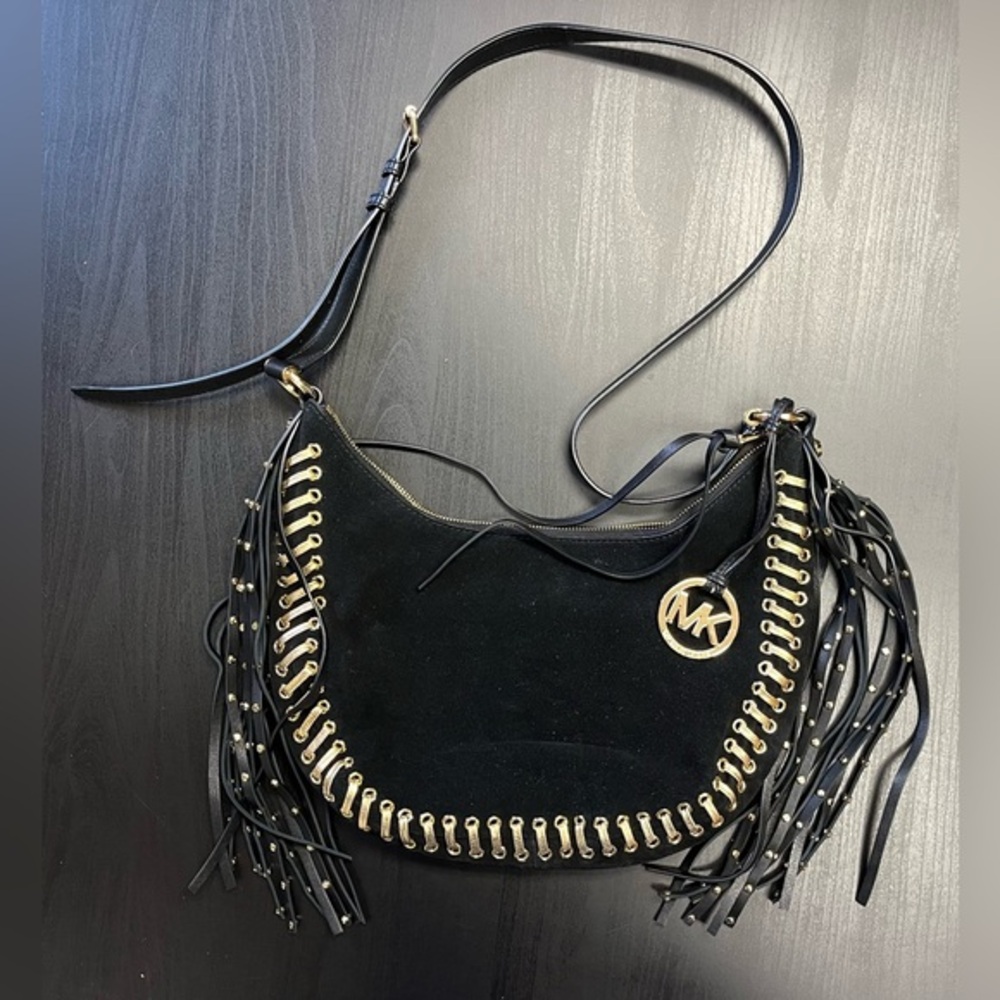 Michael Kors Black Shoulder Bag with Gold Accents